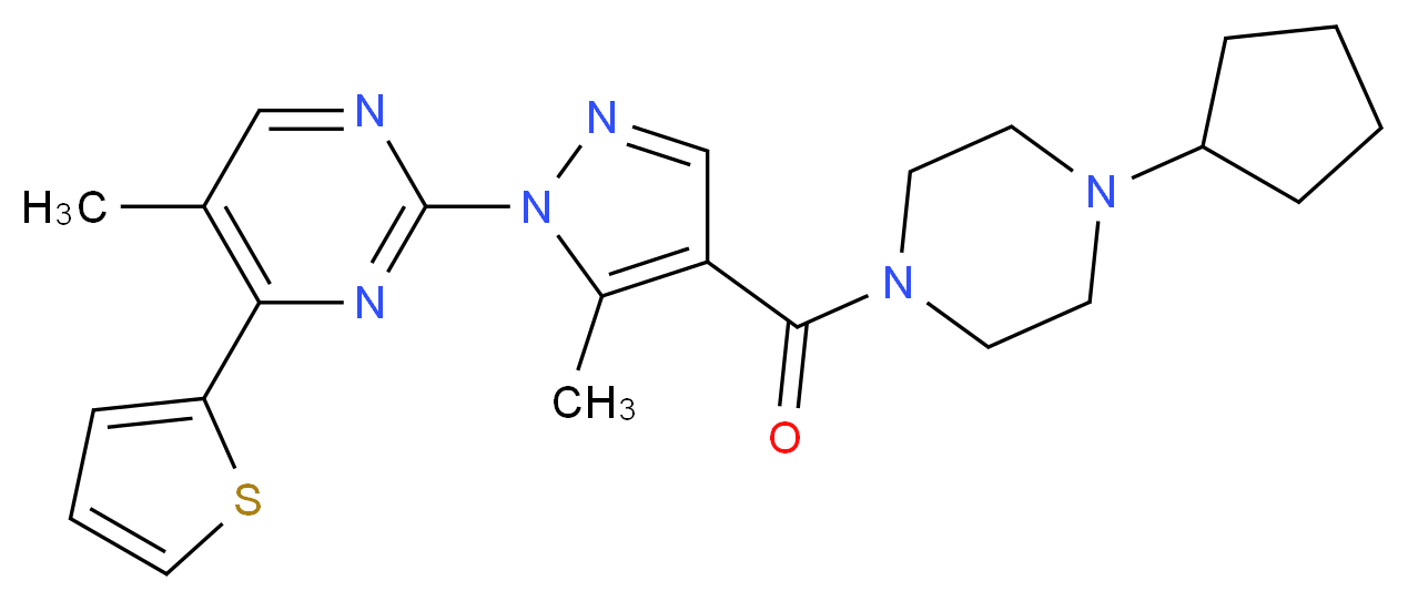 2-{4-[(4-cyclopentyl-1-piperazinyl)carbonyl]-5-methyl-1H-pyrazol-1-yl}-5-methyl-4-(2-thienyl)pyrimidine_分子结构_CAS_)