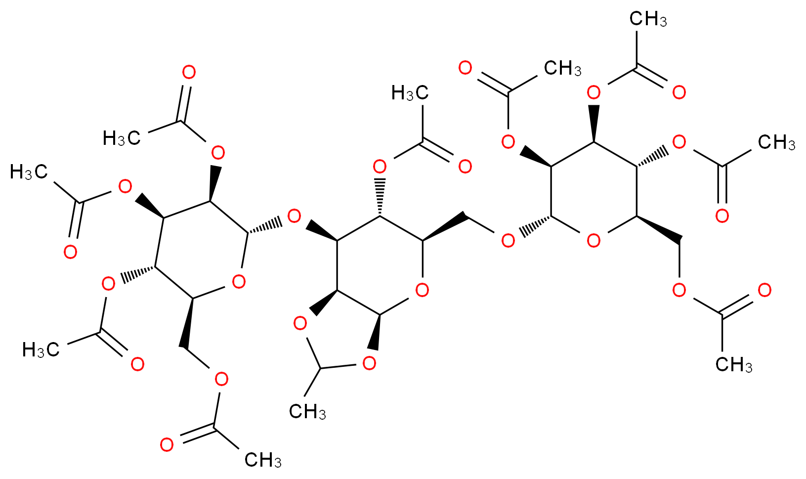 [(2R,3R,4S,5S,6S)-6-{[(3aS,5R,6R,7S,7aS)-6-(acetyloxy)-2-methyl-7-{[(2S,3R,4R,5S,6S)-3,4,5-tris(acetyloxy)-6-[(acetyloxy)methyl]oxan-2-yl]oxy}-hexahydro-[1,3]dioxolo[4,5-b]pyran-5-yl]methoxy}-3,4,5-tris(acetyloxy)oxan-2-yl]methyl acetate_分子结构_CAS_230953-17-0