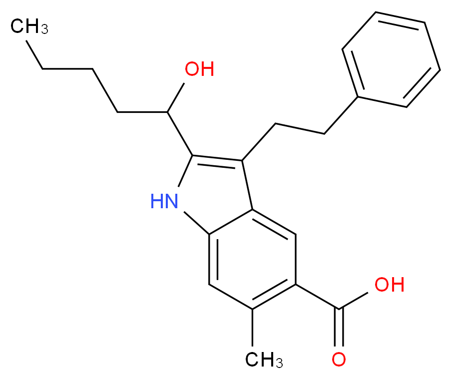2-(1-hydroxypentyl)-6-methyl-3-(2-phenylethyl)-1H-indole-5-carboxylic acid_分子结构_CAS_873841-43-1