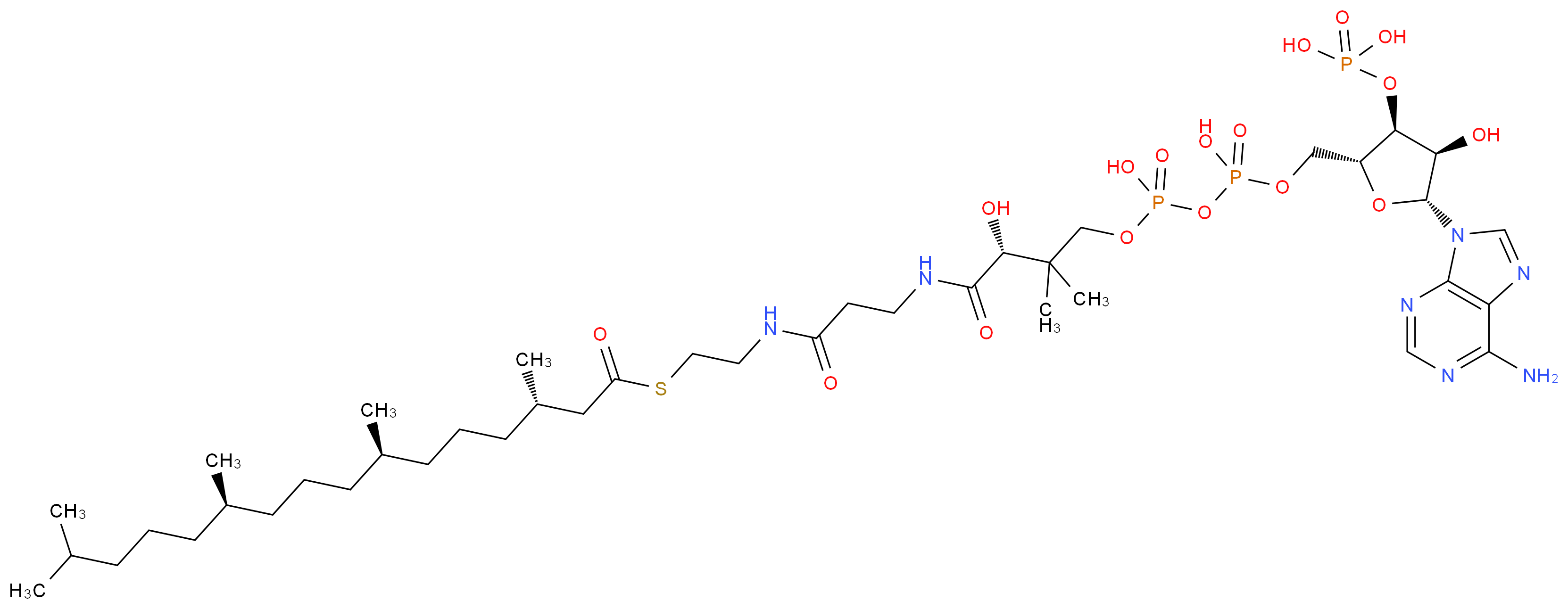 {[(2R,3S,4R,5R)-5-(6-amino-9H-purin-9-yl)-4-hydroxy-2-({[hydroxy({hydroxy[(3R)-3-hydroxy-2,2-dimethyl-3-({2-[(2-{[(3S,7R,11R)-3,7,11,15-tetramethylhexadecanoyl]sulfanyl}ethyl)carbamoyl]ethyl}carbamoyl)propoxy]phosphoryl}oxy)phosphoryl]oxy}methyl)oxolan-3-yl]oxy}phosphonic acid_分子结构_CAS_146622-45-9