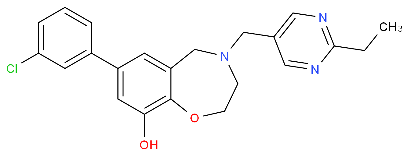 7-(3-chlorophenyl)-4-[(2-ethylpyrimidin-5-yl)methyl]-2,3,4,5-tetrahydro-1,4-benzoxazepin-9-ol_分子结构_CAS_)