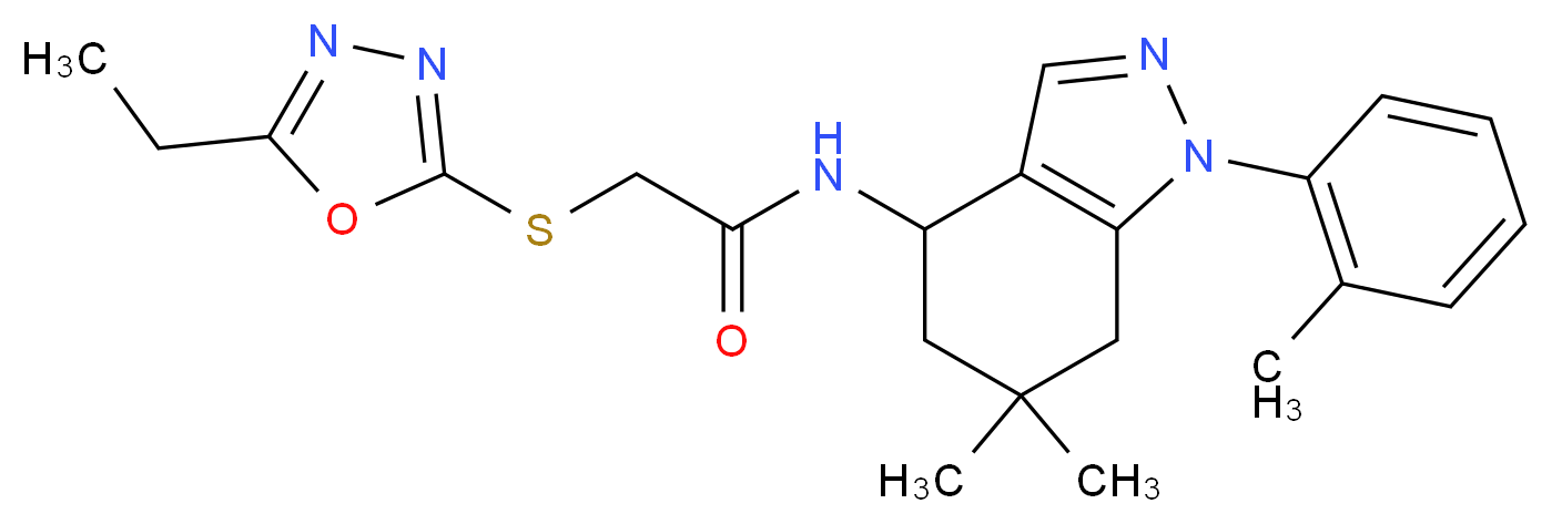 N-[6,6-dimethyl-1-(2-methylphenyl)-4,5,6,7-tetrahydro-1H-indazol-4-yl]-2-[(5-ethyl-1,3,4-oxadiazol-2-yl)thio]acetamide_分子结构_CAS_)