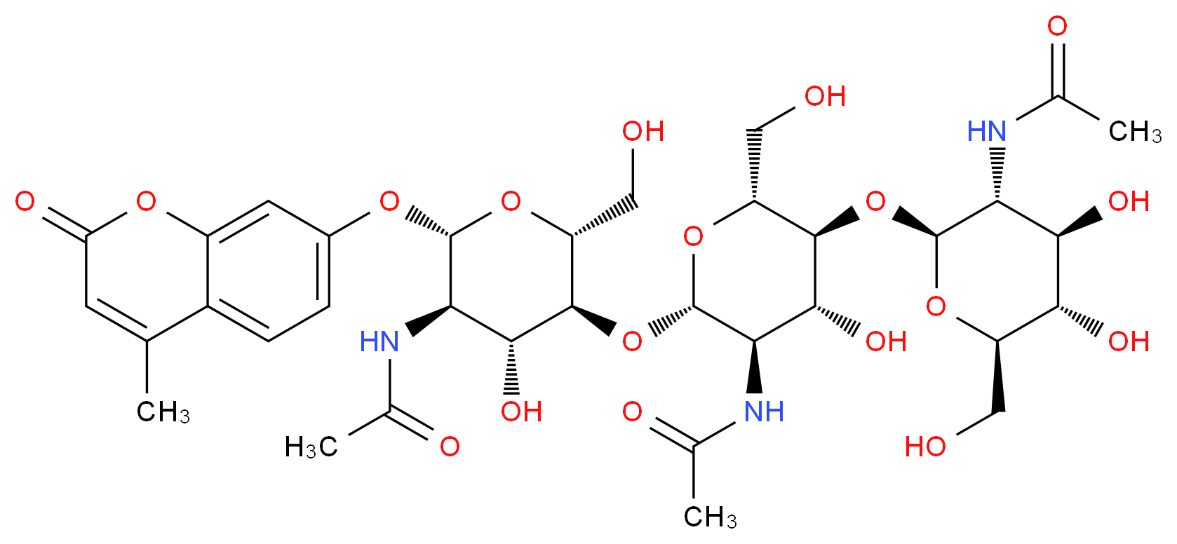 4-Methylumbelliferyl β-D-N,N′,N′′-triacetylchitotrioside_分子结构_CAS_53643-13-3)