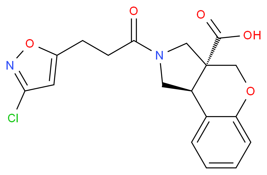 (3aR*,9bR*)-2-[3-(3-chloroisoxazol-5-yl)propanoyl]-1,2,3,9b-tetrahydrochromeno[3,4-c]pyrrole-3a(4H)-carboxylic acid_分子结构_CAS_)