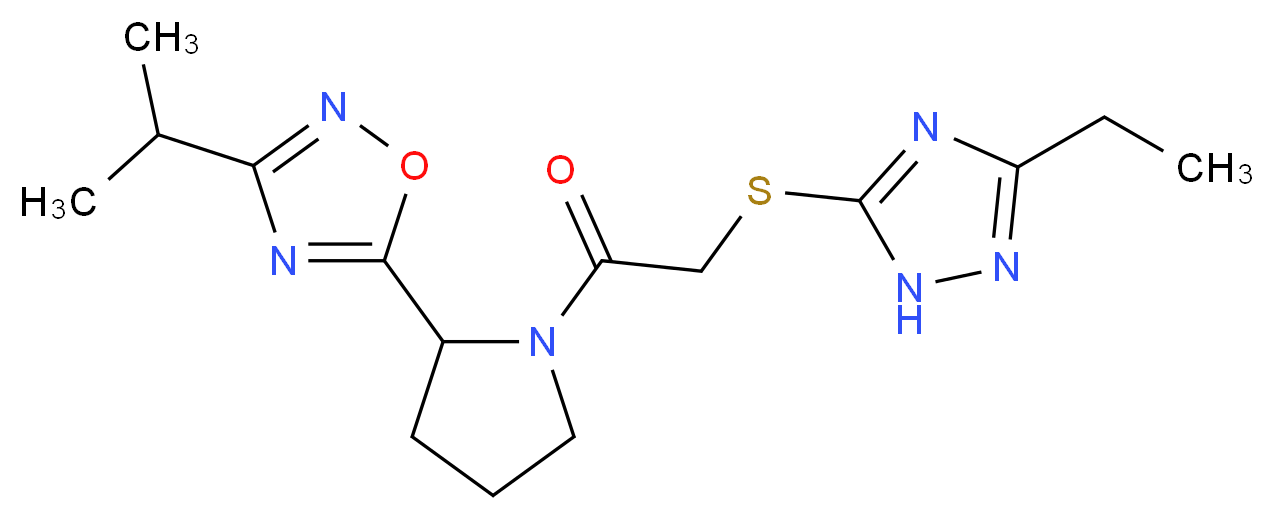 5-(1-{[(3-ethyl-1H-1,2,4-triazol-5-yl)thio]acetyl}-2-pyrrolidinyl)-3-isopropyl-1,2,4-oxadiazole_分子结构_CAS_)