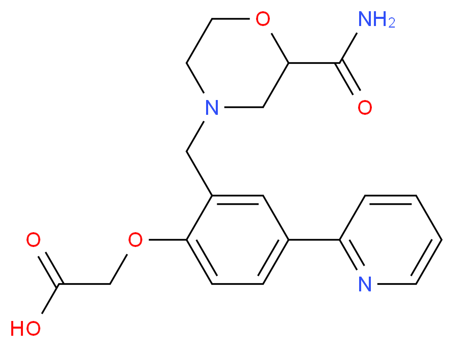 (2-{[2-(aminocarbonyl)morpholin-4-yl]methyl}-4-pyridin-2-ylphenoxy)acetic acid_分子结构_CAS_)