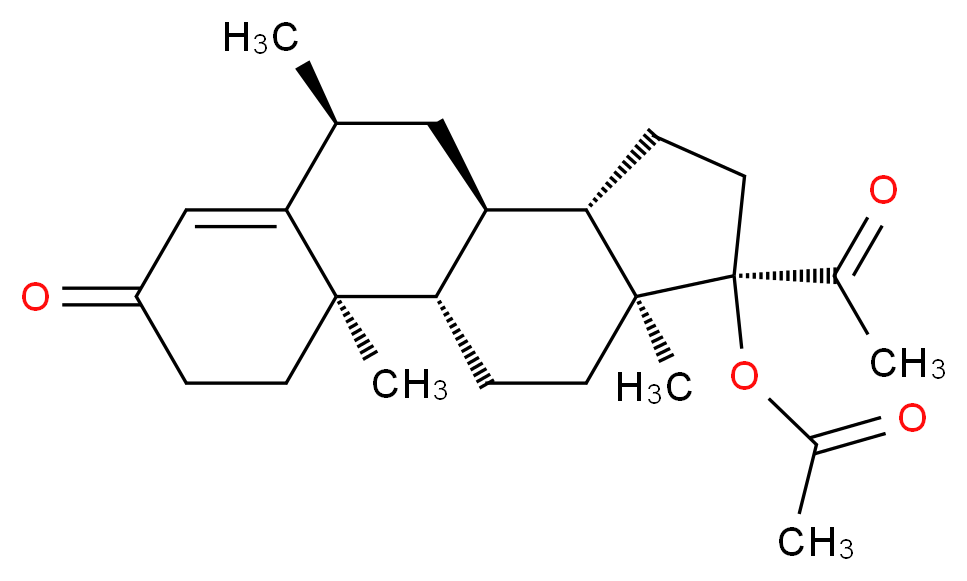 (1S,2R,8S,10R,11S,14R,15S)-14-acetyl-2,8,15-trimethyl-5-oxotetracyclo[8.7.0.0<sup>2</sup>,<sup>7</sup>.0<sup>1</sup><sup>1</sup>,<sup>1</sup><sup>5</sup>]heptadec-6-en-14-yl acetate_分子结构_CAS_71-58-9