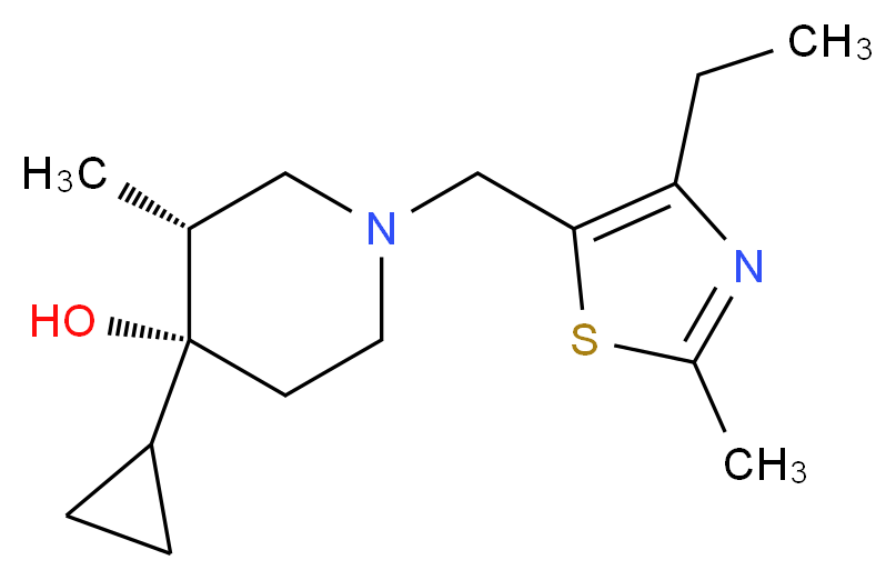 (3R*,4R*)-4-cyclopropyl-1-[(4-ethyl-2-methyl-1,3-thiazol-5-yl)methyl]-3-methyl-4-piperidinol_分子结构_CAS_)