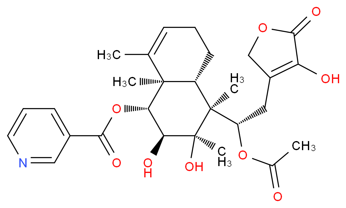 (1R,2S,3R,4S,4aS,8aR)-4-[(1S)-1-(acetyloxy)-2-(4-hydroxy-5-oxo-2,5-dihydrofuran-3-yl)ethyl]-2,3-dihydroxy-3,4,8,8a-tetramethyl-1,2,3,4,4a,5,6,8a-octahydronaphthalen-1-yl pyridine-3-carboxylate_分子结构_CAS_1207181-59-6