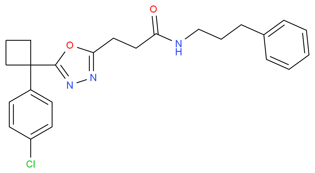 3-{5-[1-(4-chlorophenyl)cyclobutyl]-1,3,4-oxadiazol-2-yl}-N-(3-phenylpropyl)propanamide_分子结构_CAS_)