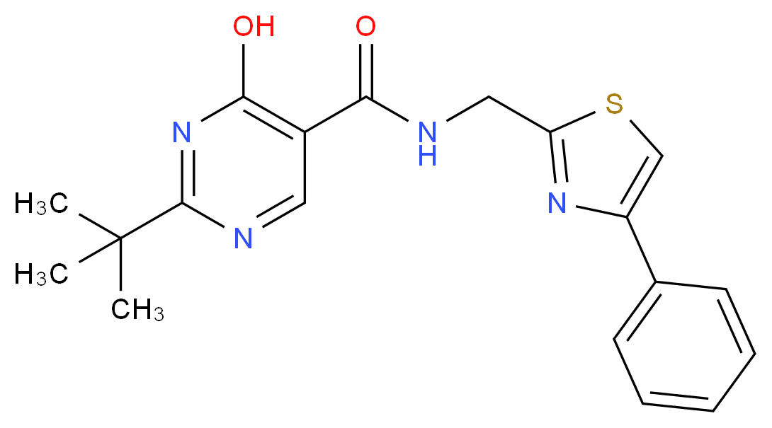 2-tert-butyl-4-hydroxy-N-[(4-phenyl-1,3-thiazol-2-yl)methyl]pyrimidine-5-carboxamide_分子结构_CAS_)
