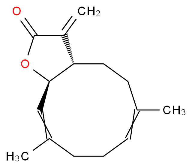 (3aS,11aR)-6,10-dimethyl-3-methylidene-2H,3H,3aH,4H,5H,8H,9H,11aH-cyclodeca[b]furan-2-one_分子结构_CAS_553-21-9