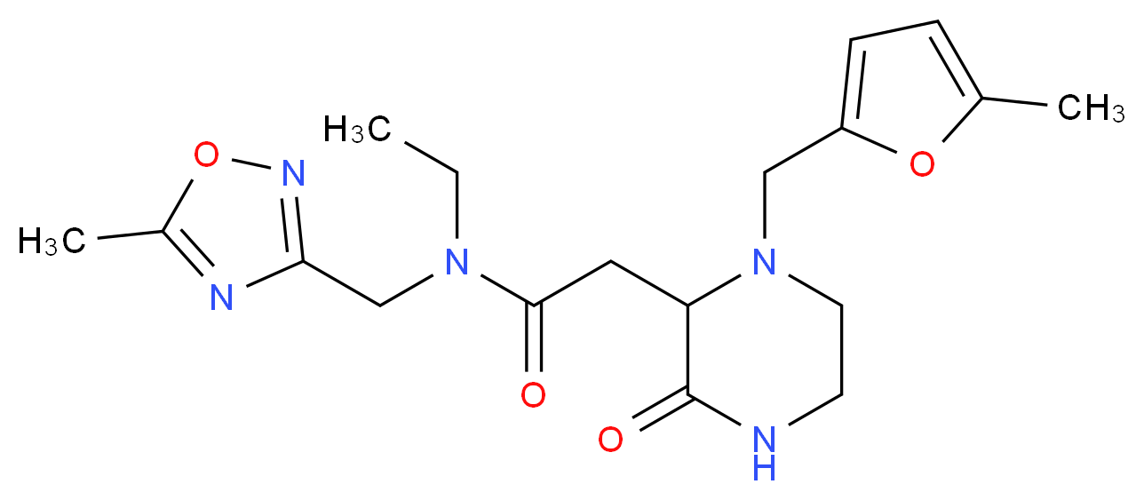 N-ethyl-2-{1-[(5-methyl-2-furyl)methyl]-3-oxo-2-piperazinyl}-N-[(5-methyl-1,2,4-oxadiazol-3-yl)methyl]acetamide_分子结构_CAS_)