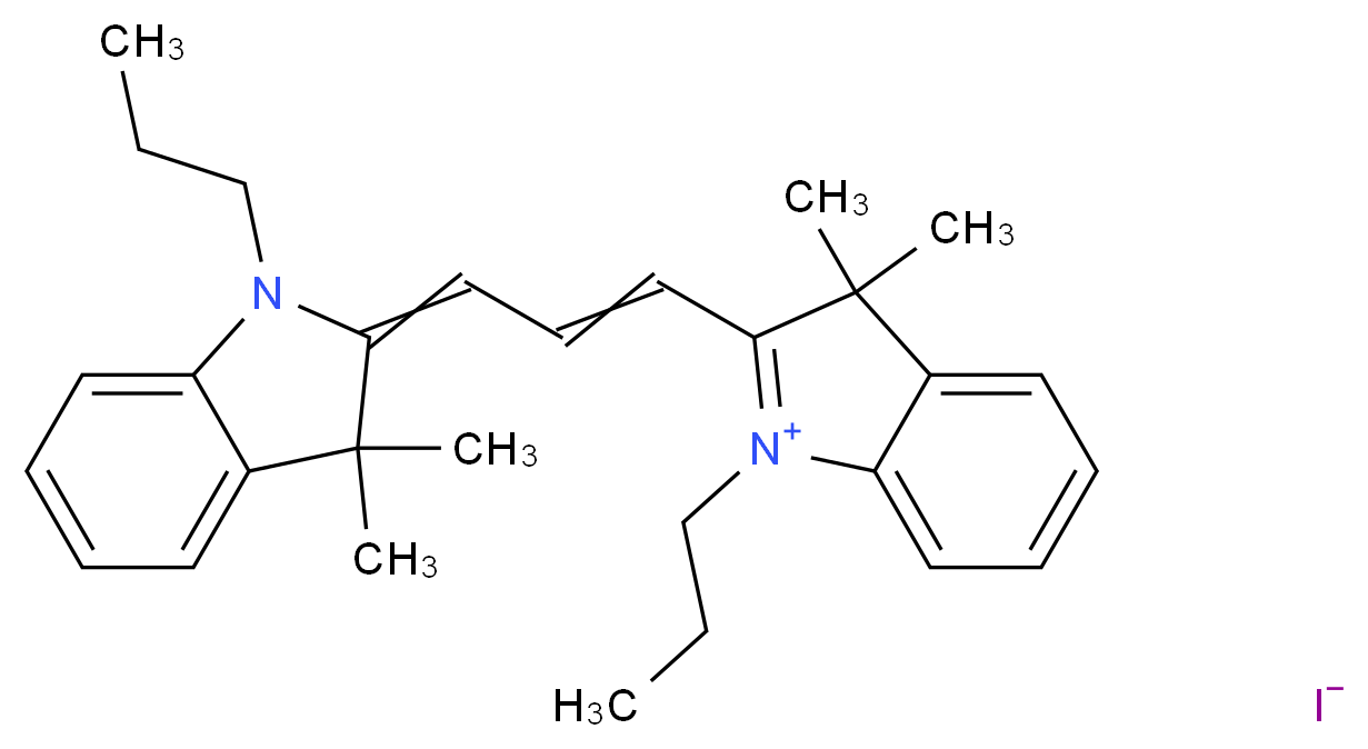 2-[3-(3,3-dimethyl-1-propyl-2,3-dihydro-1H-indol-2-ylidene)prop-1-en-1-yl]-3,3-dimethyl-1-propyl-3H-indol-1-ium iodide_分子结构_CAS_134564-83-3