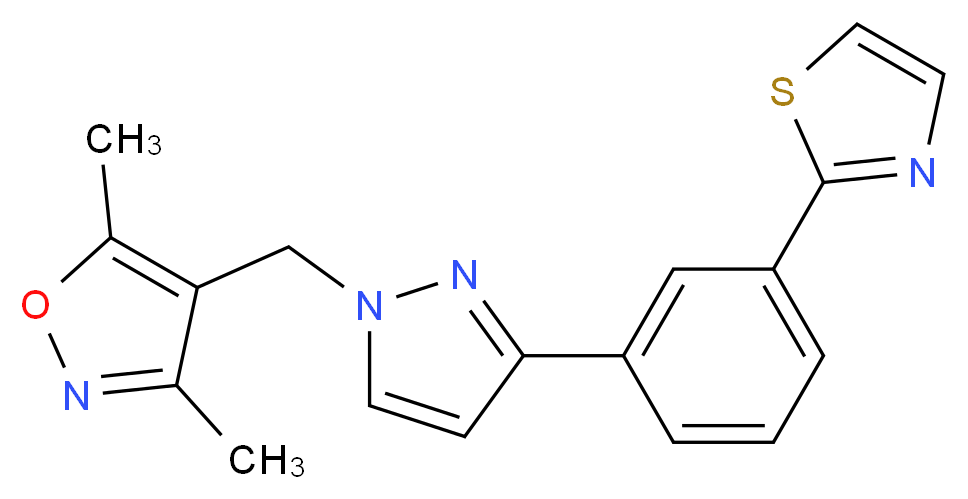 3,5-dimethyl-4-({3-[3-(1,3-thiazol-2-yl)phenyl]-1H-pyrazol-1-yl}methyl)isoxazole_分子结构_CAS_)