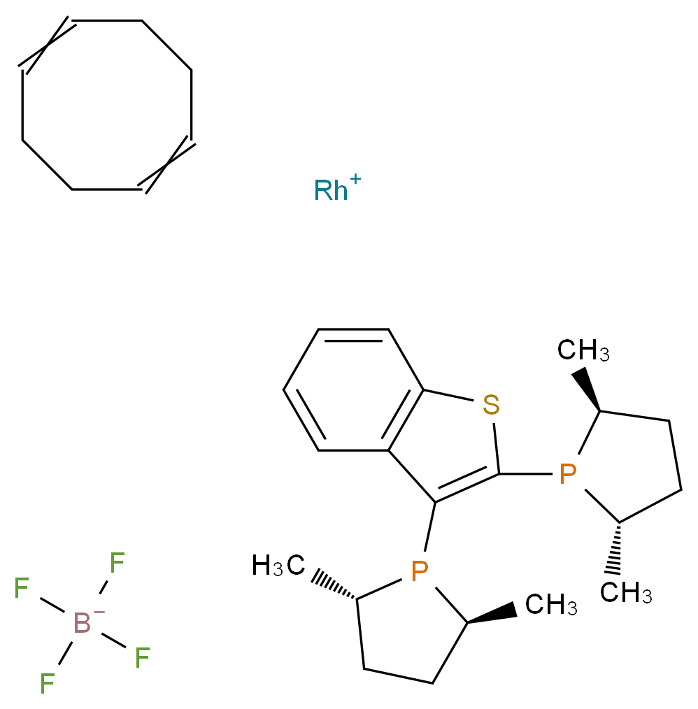 λ<sup>1</sup>-rhodium(1+) ion (2S,5S)-1-{2-[(2S,5S)-2,5-dimethylphospholan-1-yl]-1-benzothiophen-3-yl}-2,5-dimethylphospholane cycloocta-1,5-diene tetrafluoroboranuide_分子结构_CAS_849920-73-6