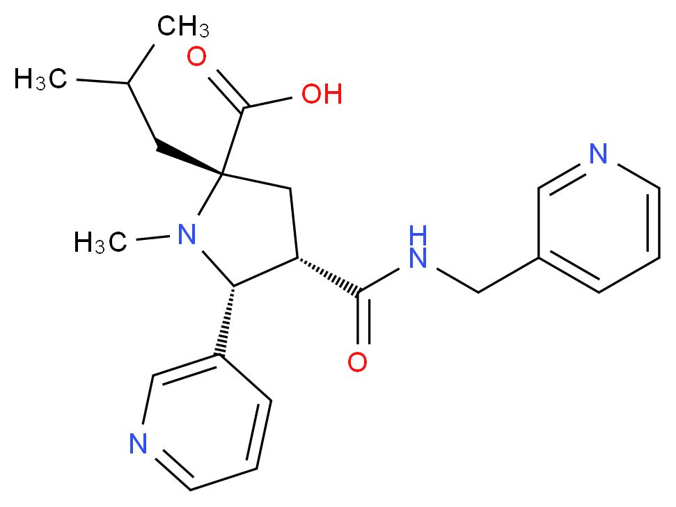 (2S*,4S*,5R*)-2-isobutyl-1-methyl-5-pyridin-3-yl-4-{[(pyridin-3-ylmethyl)amino]carbonyl}pyrrolidine-2-carboxylic acid_分子结构_CAS_)