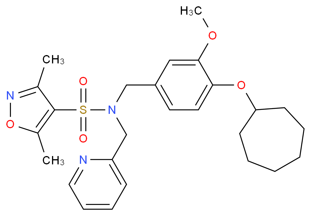 N-[4-(cycloheptyloxy)-3-methoxybenzyl]-3,5-dimethyl-N-(2-pyridinylmethyl)-4-isoxazolesulfonamide_分子结构_CAS_)