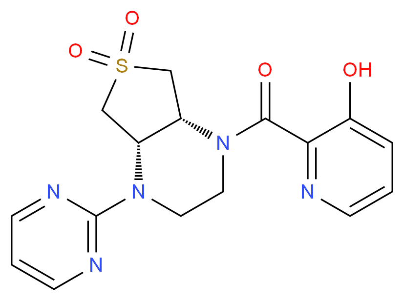 2-{[(4aS*,7aR*)-6,6-dioxido-4-pyrimidin-2-ylhexahydrothieno[3,4-b]pyrazin-1(2H)-yl]carbonyl}pyridin-3-ol_分子结构_CAS_)