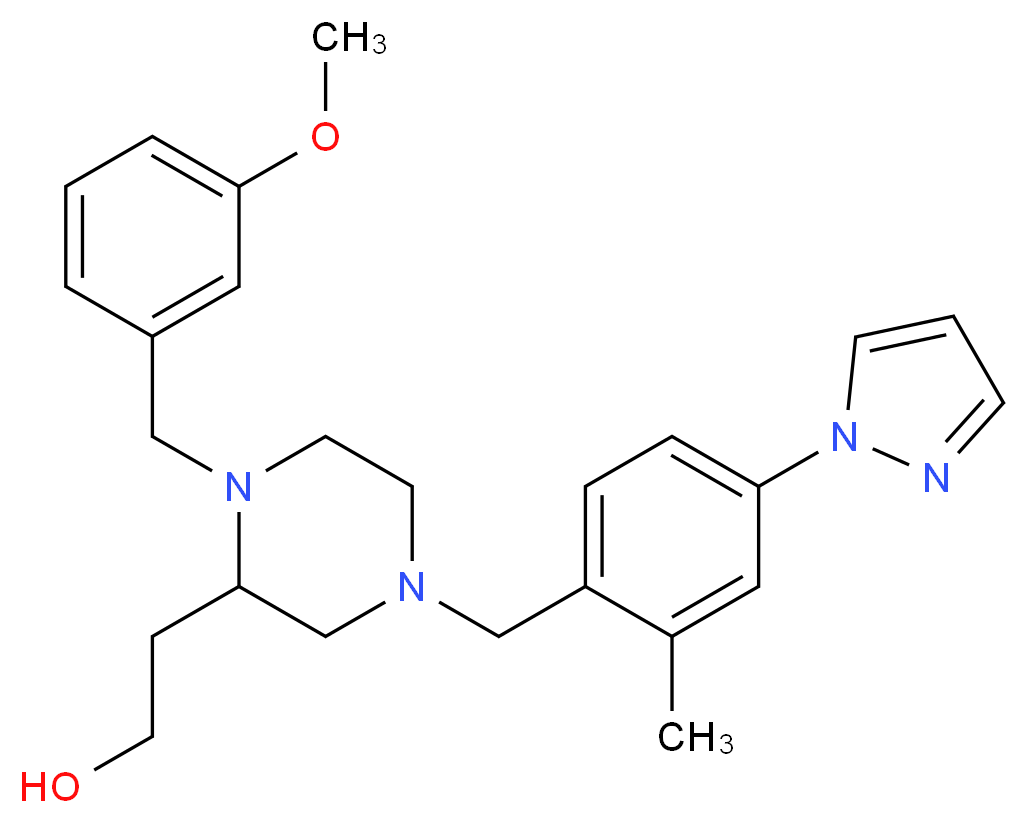 2-{1-(3-methoxybenzyl)-4-[2-methyl-4-(1H-pyrazol-1-yl)benzyl]-2-piperazinyl}ethanol_分子结构_CAS_)