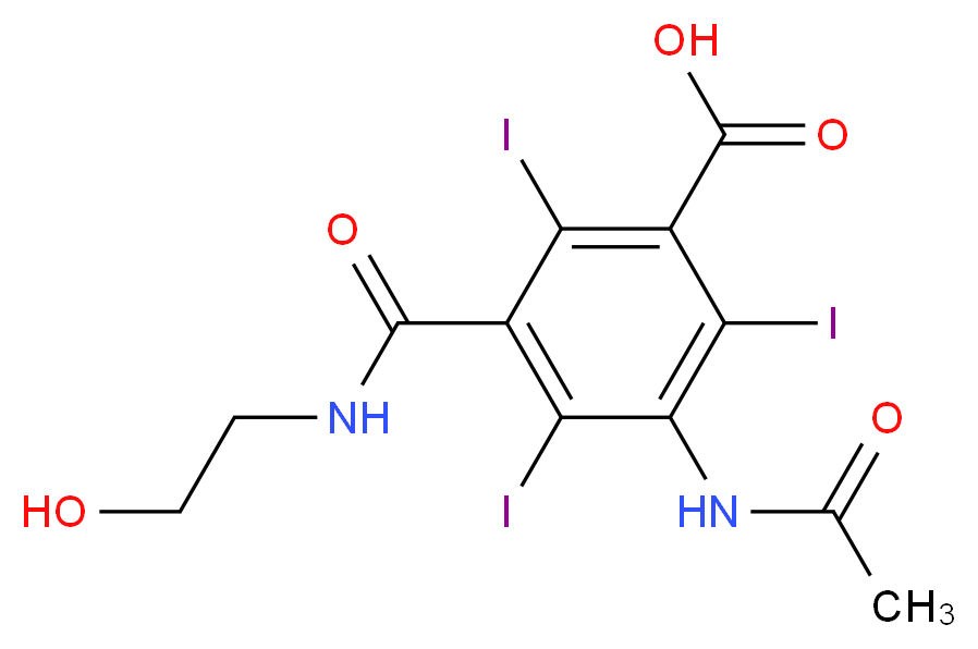 3-acetamido-5-[(2-hydroxyethyl)carbamoyl]-2,4,6-triiodobenzoic acid_分子结构_CAS_28179-44-4