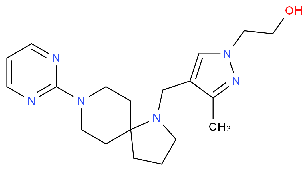 2-(3-methyl-4-{[8-(2-pyrimidinyl)-1,8-diazaspiro[4.5]dec-1-yl]methyl}-1H-pyrazol-1-yl)ethanol_分子结构_CAS_)