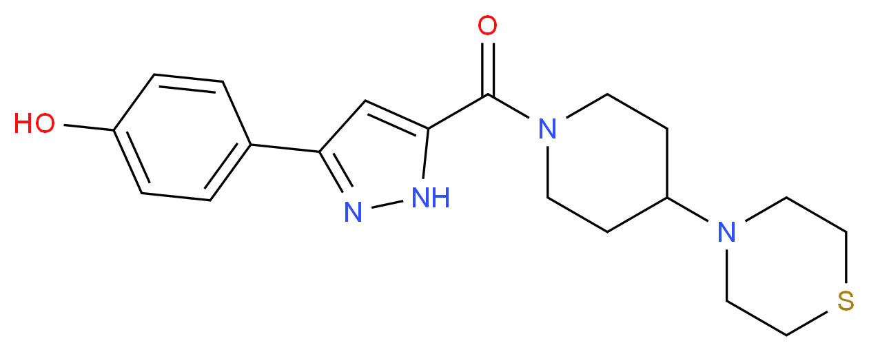 4-(5-{[4-(4-thiomorpholinyl)-1-piperidinyl]carbonyl}-1H-pyrazol-3-yl)phenol_分子结构_CAS_)