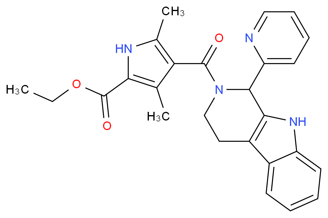 ethyl 3,5-dimethyl-4-{[1-(2-pyridinyl)-1,3,4,9-tetrahydro-2H-beta-carbolin-2-yl]carbonyl}-1H-pyrrole-2-carboxylate_分子结构_CAS_)