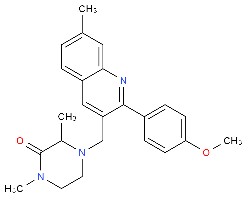 4-{[2-(4-methoxyphenyl)-7-methyl-3-quinolinyl]methyl}-1,3-dimethyl-2-piperazinone_分子结构_CAS_)