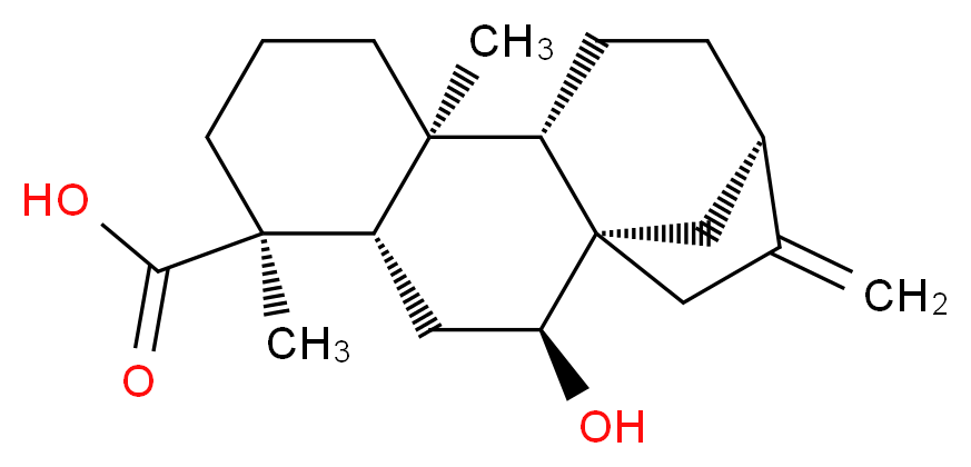 (1R,2S,4S,5S,9S,10S,13R)-2-hydroxy-5,9-dimethyl-14-methylidenetetracyclo[11.2.1.0<sup>1</sup>,<sup>1</sup><sup>0</sup>.0<sup>4</sup>,<sup>9</sup>]hexadecane-5-carboxylic acid_分子结构_CAS_126778-79-8