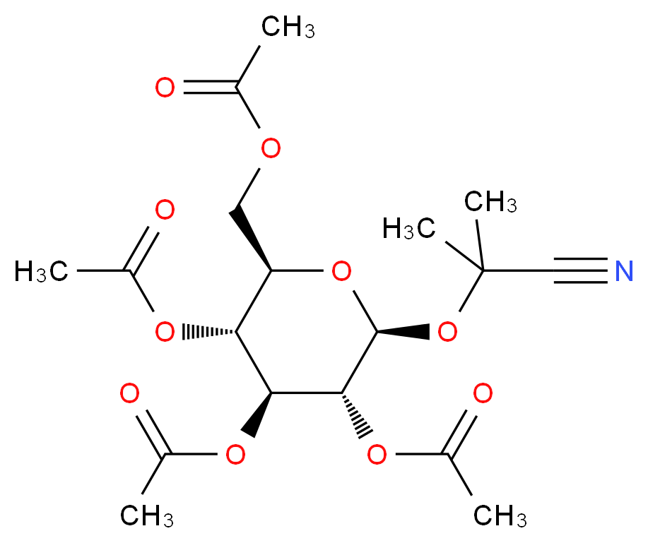 [(2R,3R,4S,5R,6S)-3,4,5-tris(acetyloxy)-6-(1-cyano-1-methylethoxy)oxan-2-yl]methyl acetate_分子结构_CAS_66432-53-9