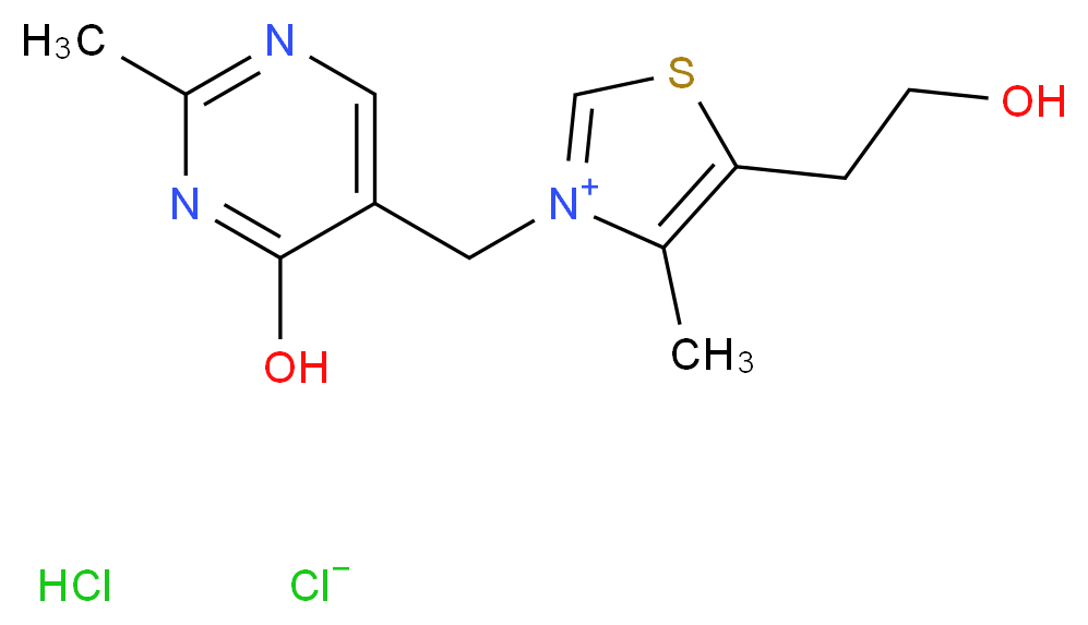 3-[(4-hydroxy-2-methylpyrimidin-5-yl)methyl]-5-(2-hydroxyethyl)-4-methyl-1,3-thiazol-3-ium chloride hydrochloride_分子结构_CAS_614-05-1