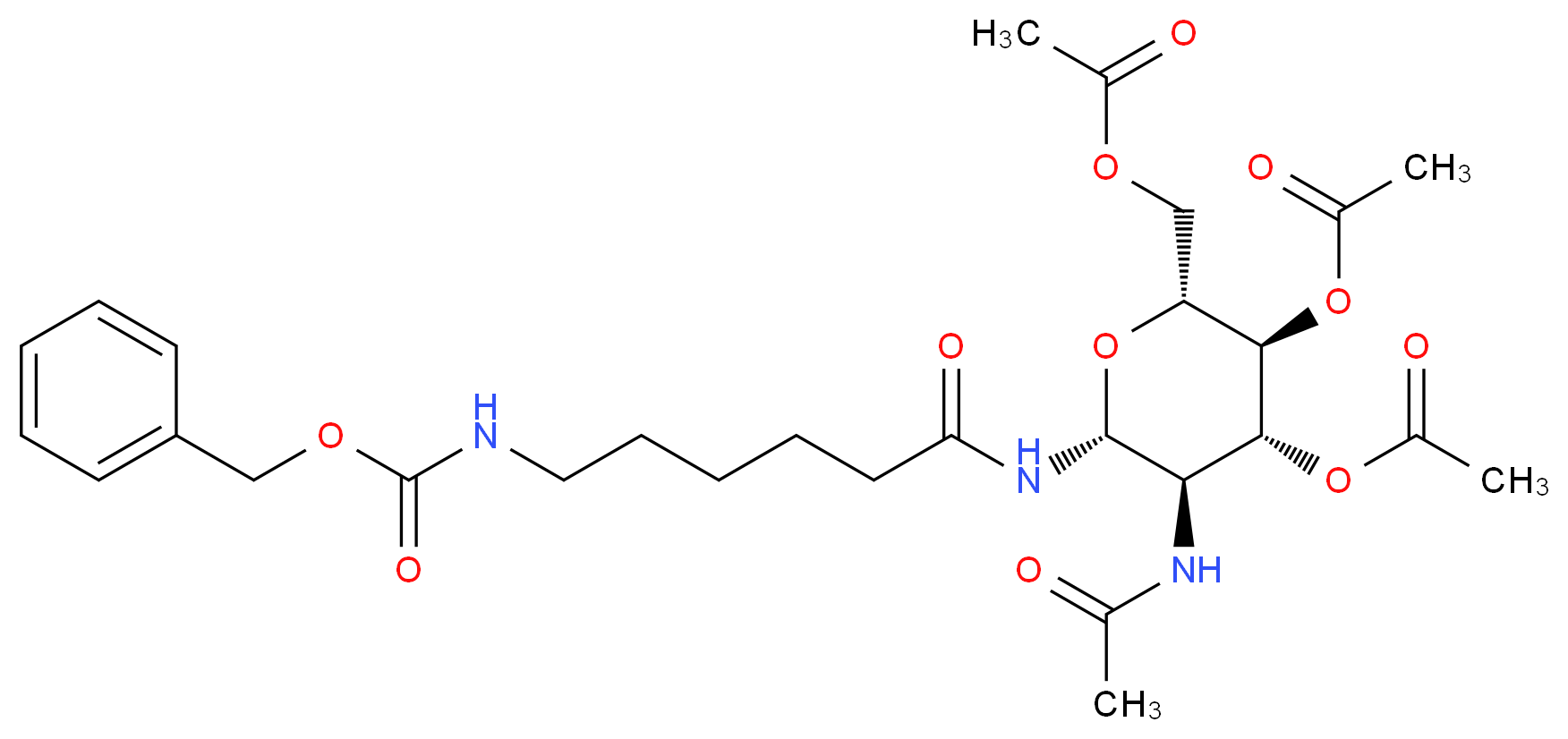 2-Acetamido-2-deoxy-3,4,6-tri-O-acetyl-N[N-(benzyloxycarbonyl)-ε-aminocaproyl]-β-D-glucopyranosylamine_分子结构_CAS_56146-88-4)