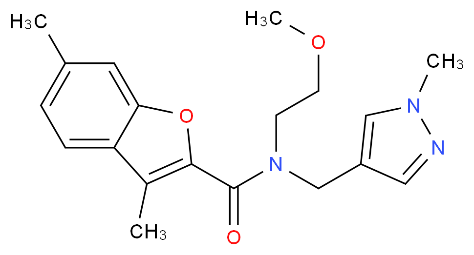 N-(2-methoxyethyl)-3,6-dimethyl-N-[(1-methyl-1H-pyrazol-4-yl)methyl]-1-benzofuran-2-carboxamide_分子结构_CAS_)