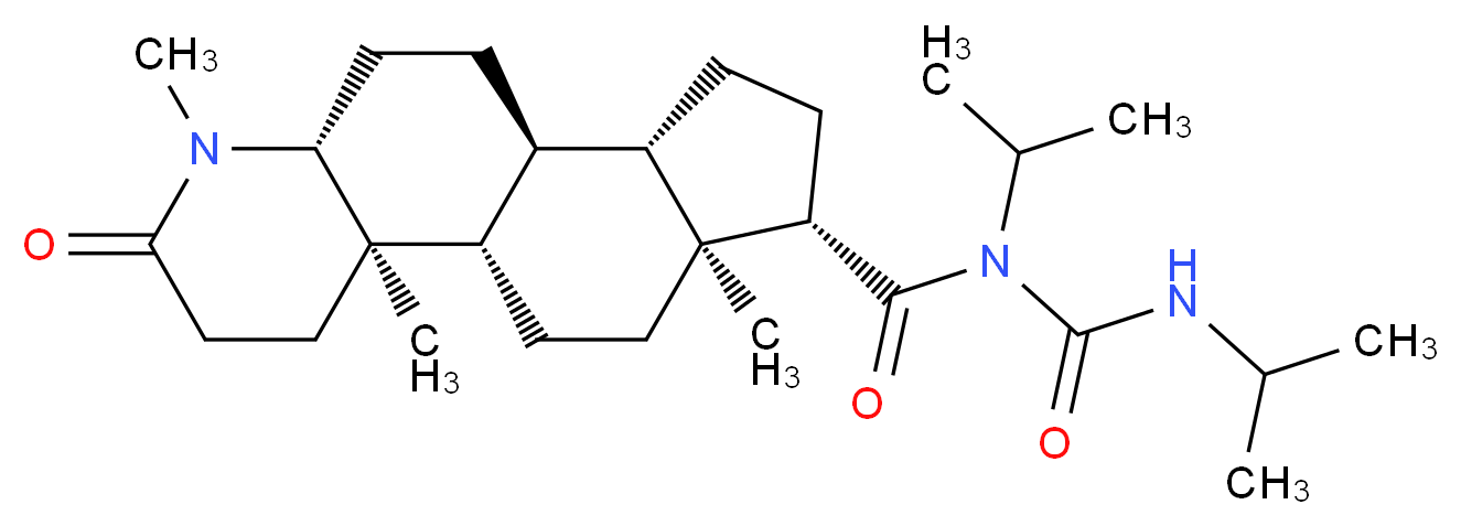 1,3-bis(propan-2-yl)-1-[(1S,2R,7R,10S,11S,14S,15S)-2,6,15-trimethyl-5-oxo-6-azatetracyclo[8.7.0.0<sup>2</sup>,<sup>7</sup>.0<sup>1</sup><sup>1</sup>,<sup>1</sup><sup>5</sup>]heptadecane-14-carbonyl]urea_分子结构_CAS_137099-09-3