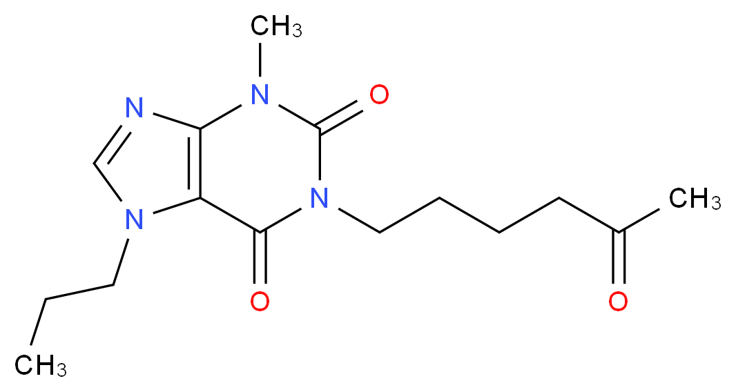 3-methyl-1-(5-oxohexyl)-7-propyl-2,3,6,7-tetrahydro-1H-purine-2,6-dione_分子结构_CAS_55242-55-2