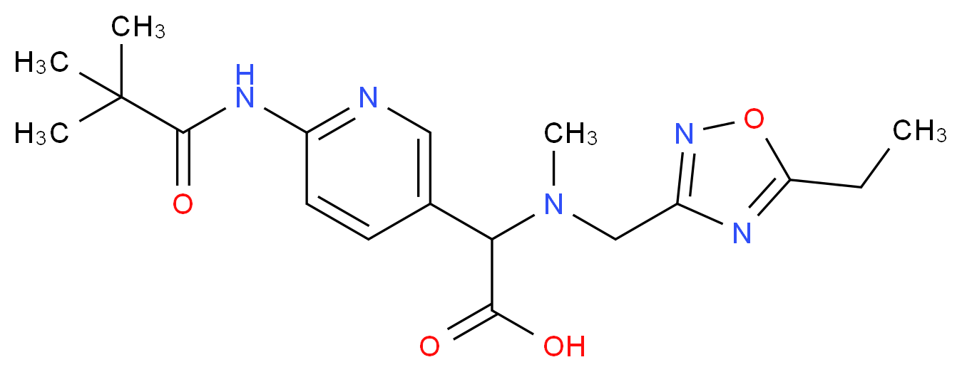 {6-[(2,2-dimethylpropanoyl)amino]pyridin-3-yl}[[(5-ethyl-1,2,4-oxadiazol-3-yl)methyl](methyl)amino]acetic acid_分子结构_CAS_)