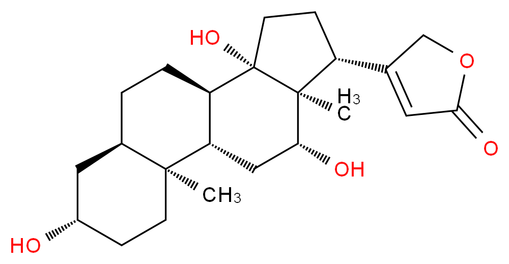 4-[(1S,2S,5S,7R,10R,11S,14R,15S,16R)-5,11,16-trihydroxy-2,15-dimethyltetracyclo[8.7.0.0<sup>2</sup>,<sup>7</sup>.0<sup>1</sup><sup>1</sup>,<sup>1</sup><sup>5</sup>]heptadecan-14-yl]-2,5-dihydrofuran-2-one_分子结构_CAS_1672-46-4