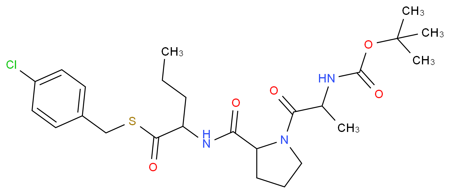 tert-butyl N-(1-{2-[(1-{[(4-chlorophenyl)methyl]sulfanyl}-1-oxopentan-2-yl)carbamoyl]pyrrolidin-1-yl}-1-oxopropan-2-yl)carbamate_分子结构_CAS_90171-50-9