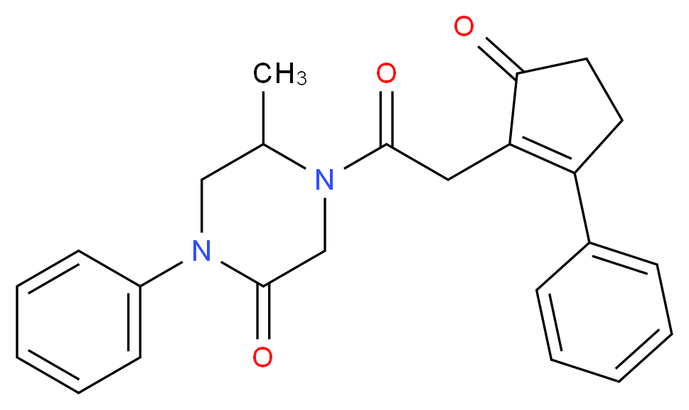 5-methyl-4-[(5-oxo-2-phenyl-1-cyclopenten-1-yl)acetyl]-1-phenyl-2-piperazinone_分子结构_CAS_)