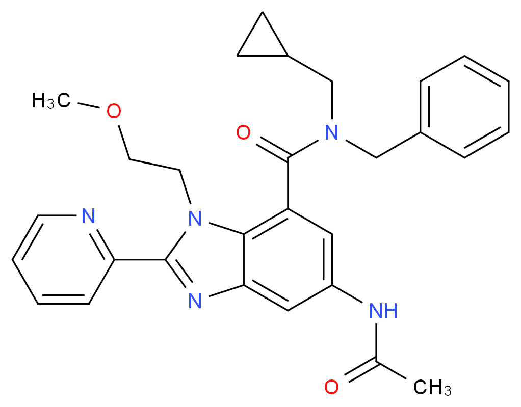 5-(acetylamino)-N-benzyl-N-(cyclopropylmethyl)-1-(2-methoxyethyl)-2-(2-pyridinyl)-1H-benzimidazole-7-carboxamide_分子结构_CAS_)
