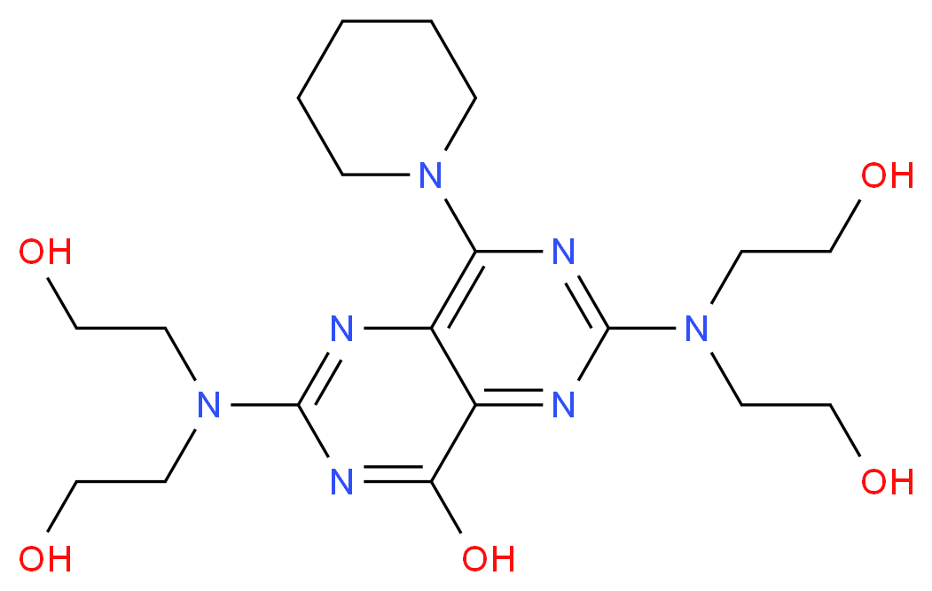 2,6-bis[bis(2-hydroxyethyl)amino]-8-(piperidin-1-yl)pyrimido[5,4-d][1,3]diazin-4-ol_分子结构_CAS_68006-07-5