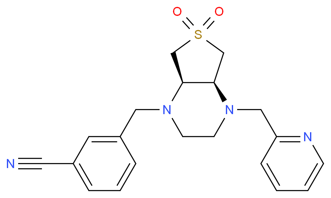 3-{[(4aS*,7aR*)-6,6-dioxido-4-(2-pyridinylmethyl)hexahydrothieno[3,4-b]pyrazin-1(2H)-yl]methyl}benzonitrile_分子结构_CAS_)