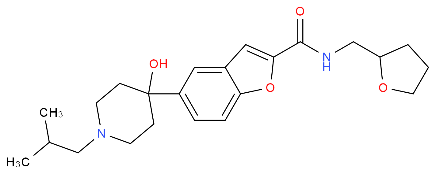 5-(4-hydroxy-1-isobutyl-4-piperidinyl)-N-(tetrahydro-2-furanylmethyl)-1-benzofuran-2-carboxamide_分子结构_CAS_)