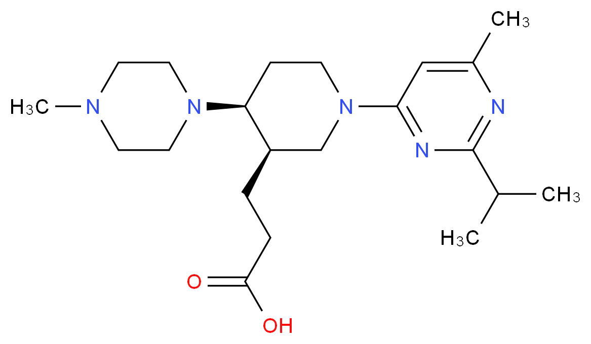 3-[(3R*,4S*)-1-(2-isopropyl-6-methylpyrimidin-4-yl)-4-(4-methylpiperazin-1-yl)piperidin-3-yl]propanoic acid_分子结构_CAS_)