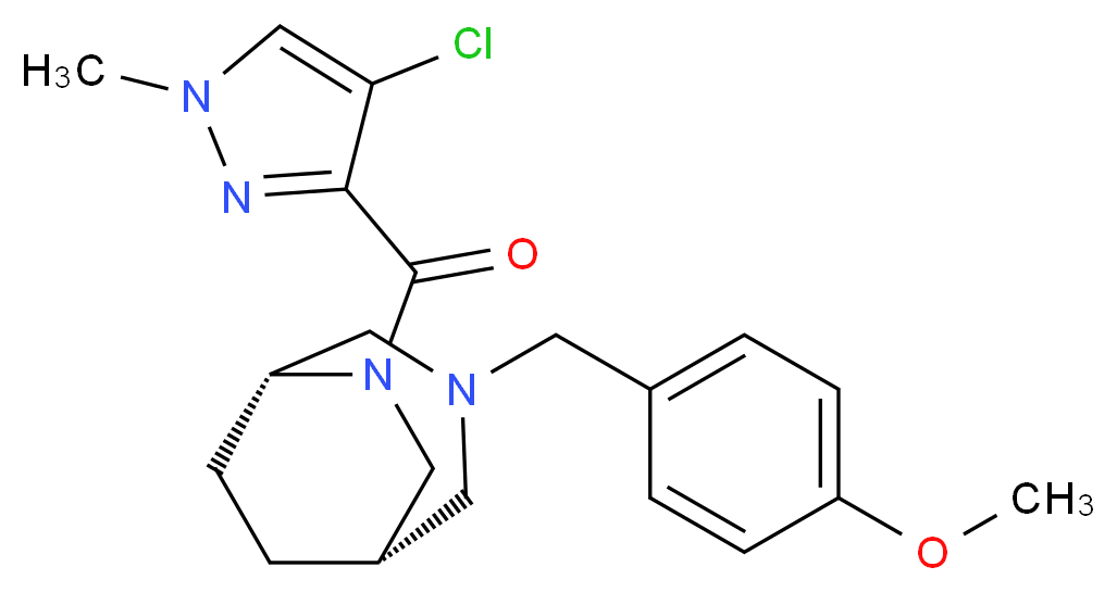 (1S*,5R*)-6-[(4-chloro-1-methyl-1H-pyrazol-3-yl)carbonyl]-3-(4-methoxybenzyl)-3,6-diazabicyclo[3.2.2]nonane_分子结构_CAS_)