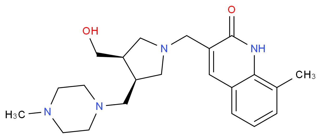 3-({(3R*,4S*)-3-(hydroxymethyl)-4-[(4-methylpiperazin-1-yl)methyl]pyrrolidin-1-yl}methyl)-8-methylquinolin-2(1H)-one_分子结构_CAS_)