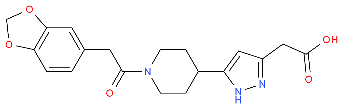 {5-[1-(1,3-benzodioxol-5-ylacetyl)piperidin-4-yl]-1H-pyrazol-3-yl}acetic acid_分子结构_CAS_)