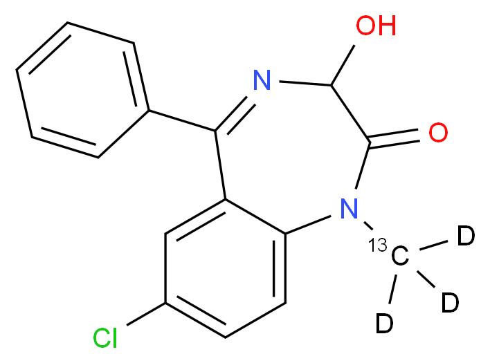 7-chloro-3-hydroxy-1-(<sup>1</sup><sup>3</sup>C,<sup>2</sup>H<sub>3</sub>)methyl-5-phenyl-2,3-dihydro-1H-1,4-benzodiazepin-2-one_分子结构_CAS_1189871-79-1