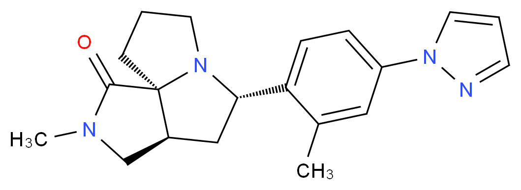 (3aS*,5S*,9aS*)-2-methyl-5-[2-methyl-4-(1H-pyrazol-1-yl)phenyl]hexahydro-7H-pyrrolo[3,4-g]pyrrolizin-1(2H)-one_分子结构_CAS_)